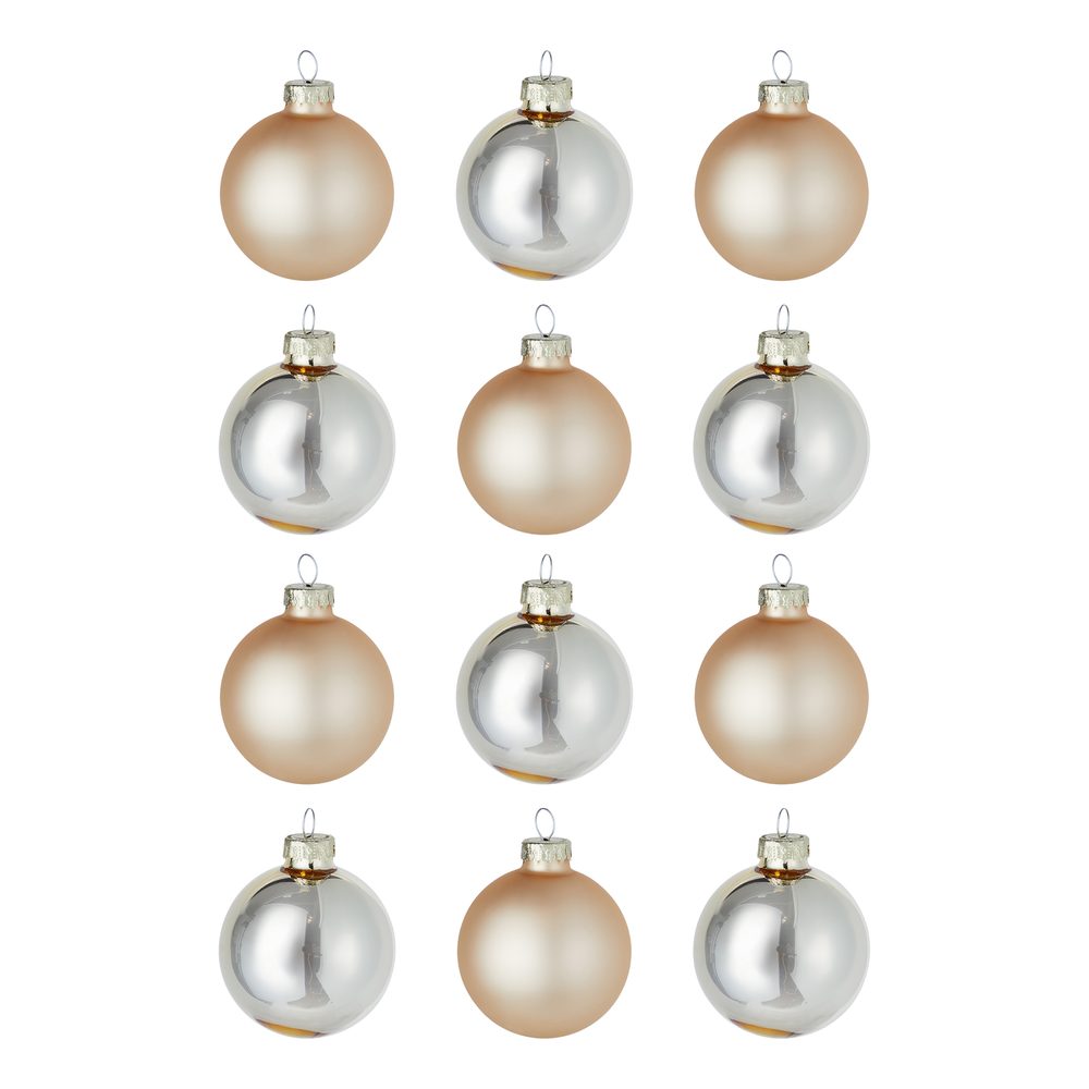 HANG ON Sada skleněných koulí 6 cm 12 ks - béžová