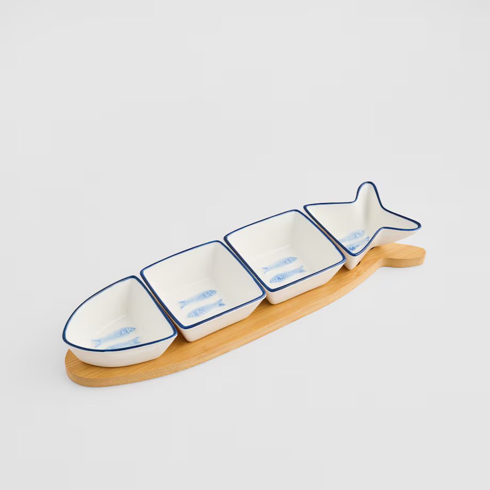 Levně HOME & YOU Servírovací misky na podnose ryba 37 cm - bílá