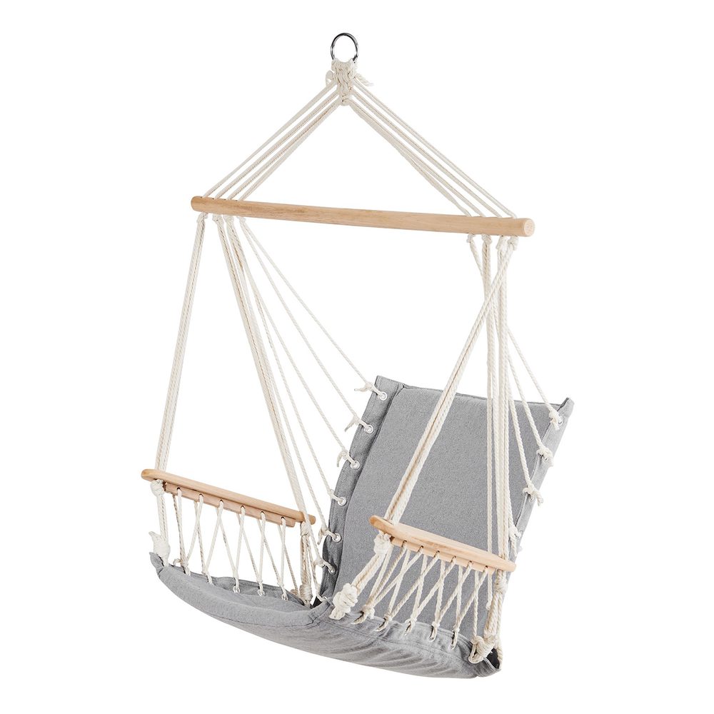 BABOON Závěsné křeslo s dřevěnými područkami - šedá