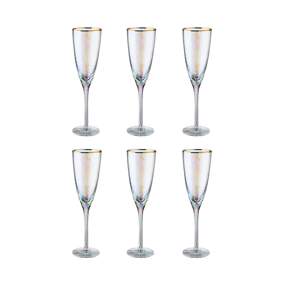 SMERALDA Sada sklenic na šampaňské se zlatým okrajem 250 ml 6 ks