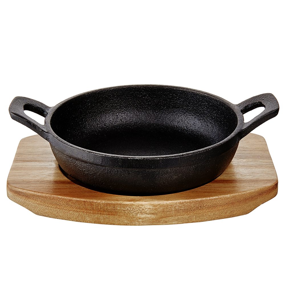 HOT IRON Servírovací pánev s 2 úchyty a dřevěným podnosem