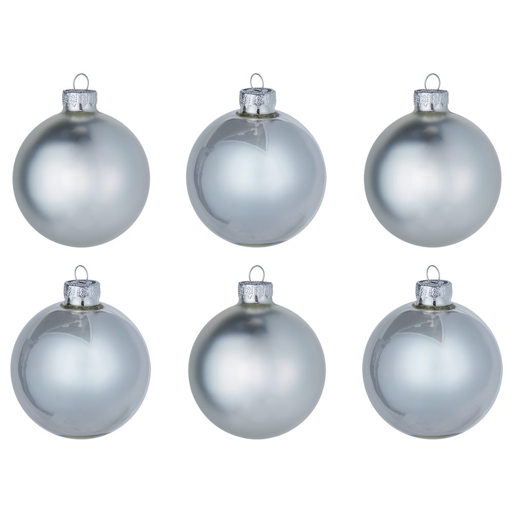 HANG ON Sada skleněných koulí 8 cm 6 ks - stříbrná