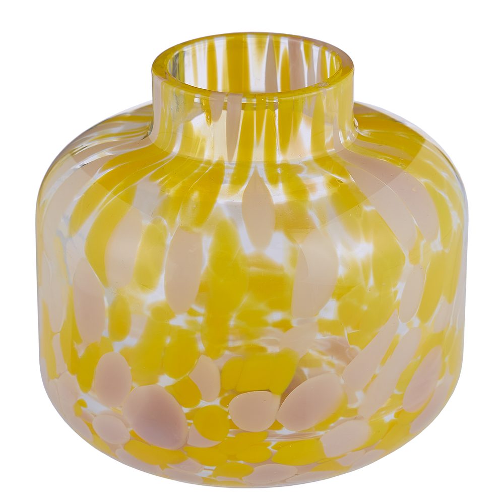 CONFETTI Váza skleněná 10 cm - růžová/žlutá