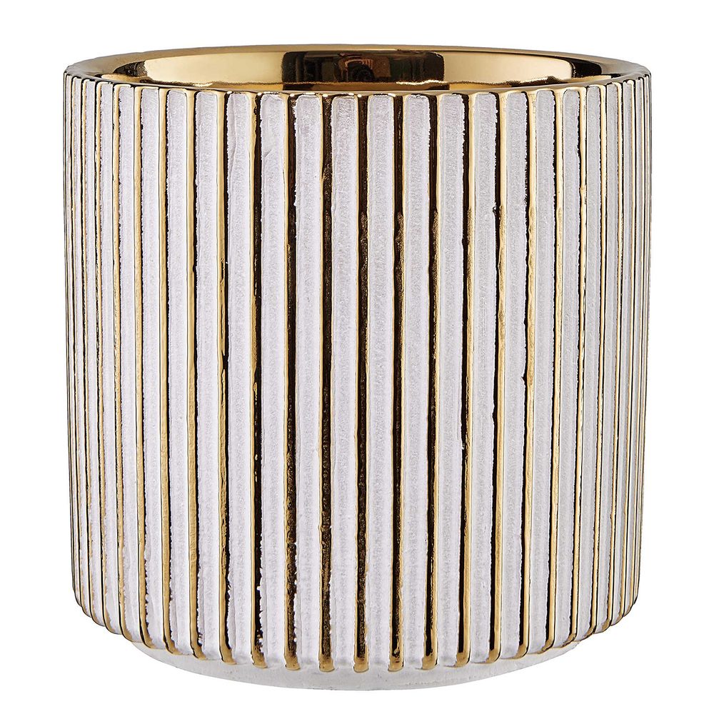GOLDIE Květináč proužky 12 cm - bílá/zlatá