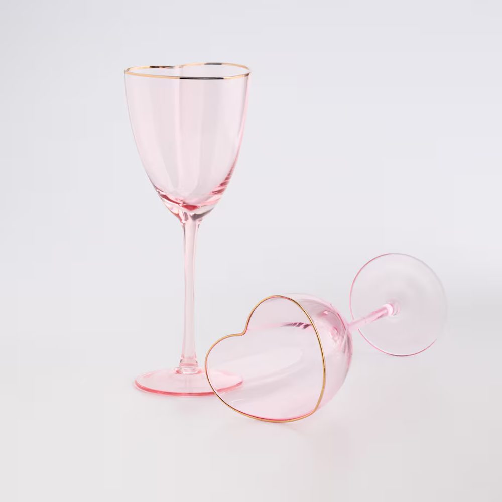 Levně HOME & YOU Sada sklenic na víno srdce 330 ml 2 ks - růžová