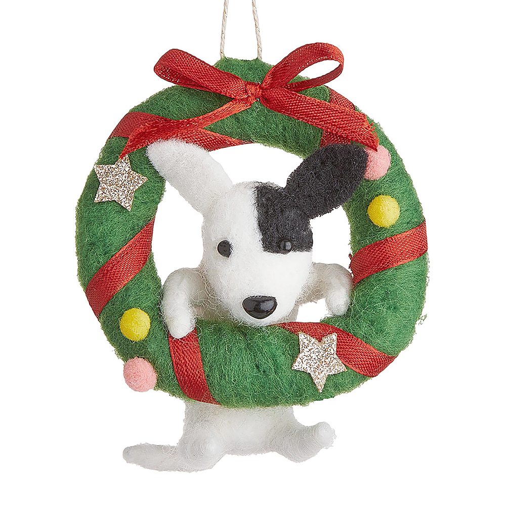 HANG ON Plstěná ozdoba pes s adventním věncem