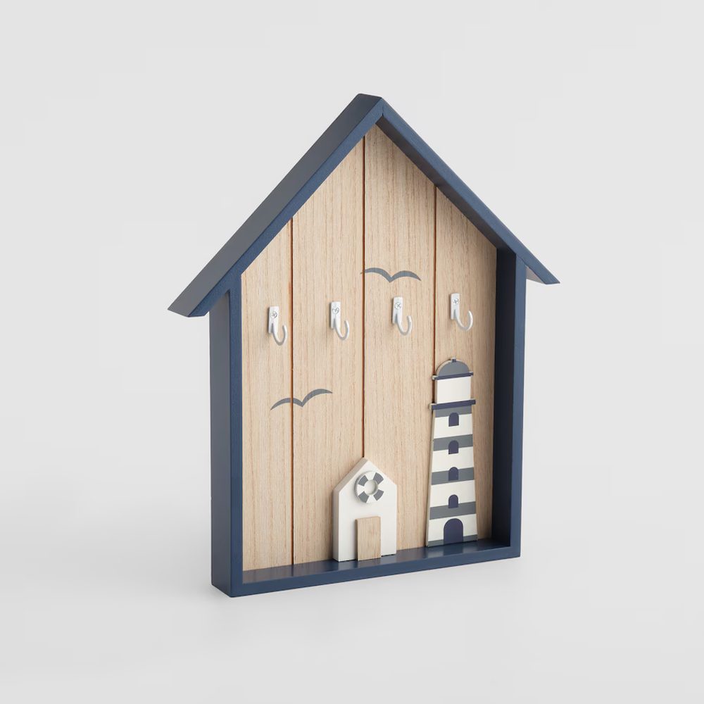 Levně HOME & YOU Věšák na klíče domeček 26 x 30 cm - tm. modrá