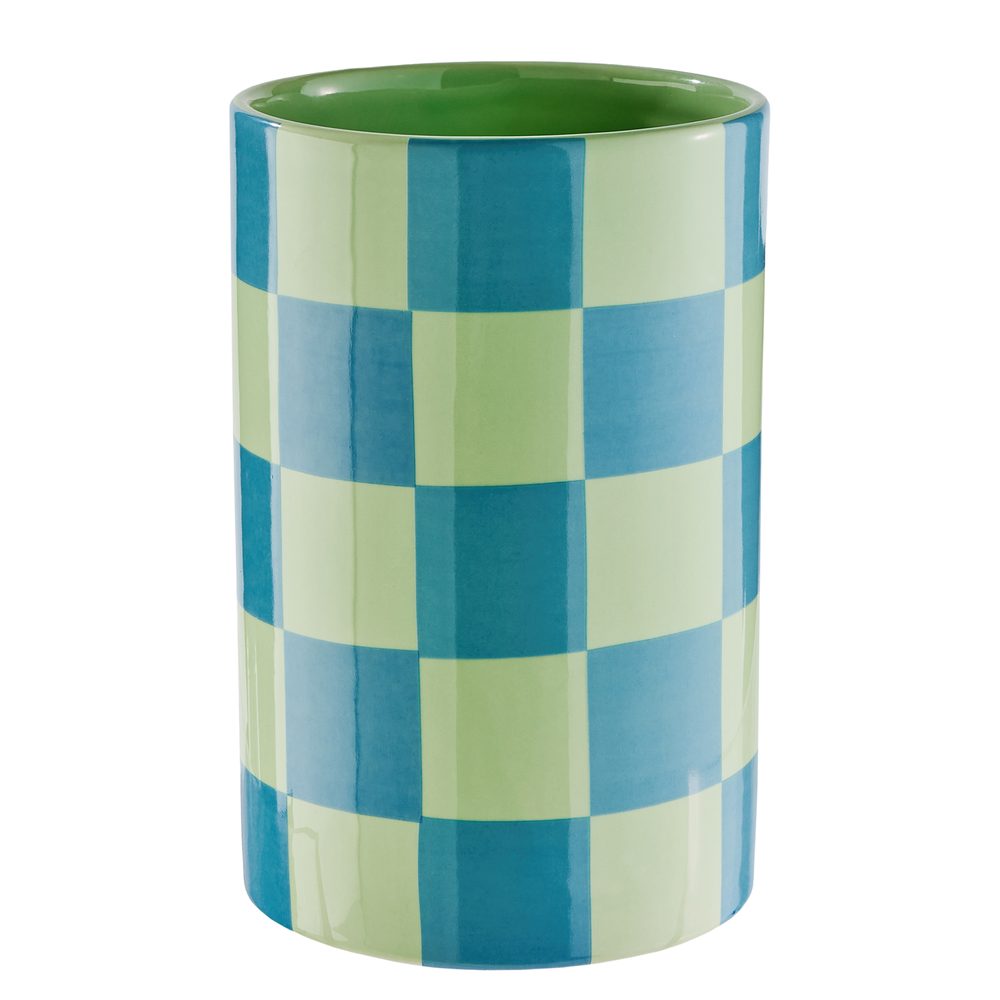 Levně CHECKER Váza 20 cm - zelená/modrá