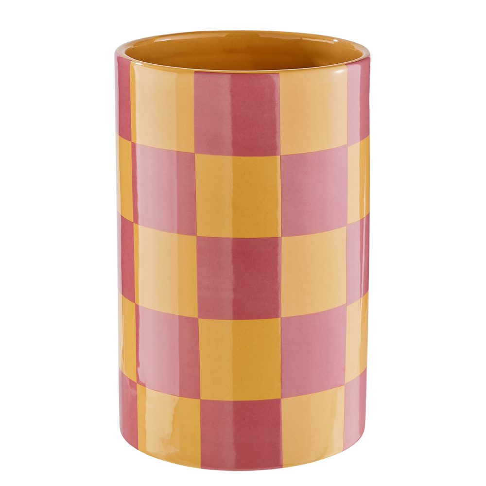 Levně CHECKER Váza 22 cm - žlutá/růžová