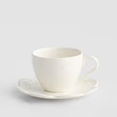 HOME & YOU Šálek s podšálkem květinová krajka 180 ml - bílá