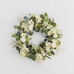 HOME & YOU Věnec květy a eukalyptus 55 cm - bílá/zelená