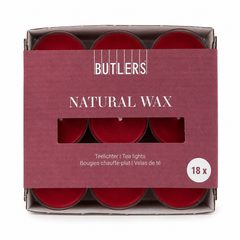 NATURAL WAX Čajové svíčky 18 ks - tm. červená