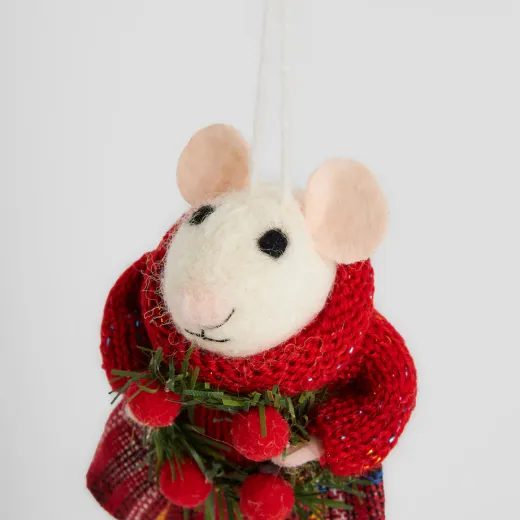 HOME & YOU ZÁVĚSNÁ DEKORACE VÁNOČNÍ MYŠ S VĚNCEM 7 CM