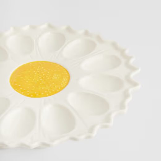 HOME & YOU TALÍŘ NA VEJCE S NOHOU KRÁLÍK A KVĚTINA 25 CM - BÍLÁ