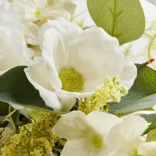 HOME & YOU VĚNEC KVĚTY A EUKALYPTUS 55 CM - BÍLÁ/ZELENÁ