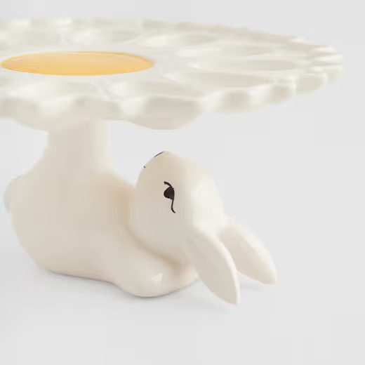 HOME & YOU TALÍŘ NA VEJCE S NOHOU KRÁLÍK A KVĚTINA 25 CM - BÍLÁ