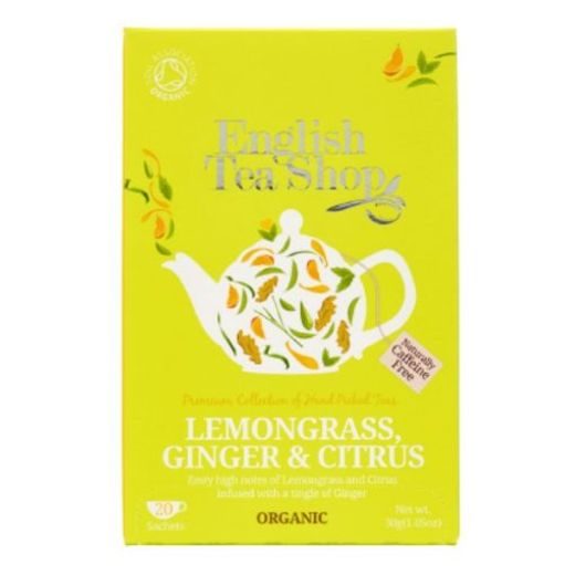 ENGLISH TEA SHOP BYLINKOVÝ ČAJ CITRONOVÁ TRÁVA, ZÁZVOR, CITRUSY 8 KS