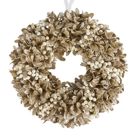 FLORISTA VĚNEC S PERLAMI TŘPYTIVÝ 33 CM - ZLATÁ