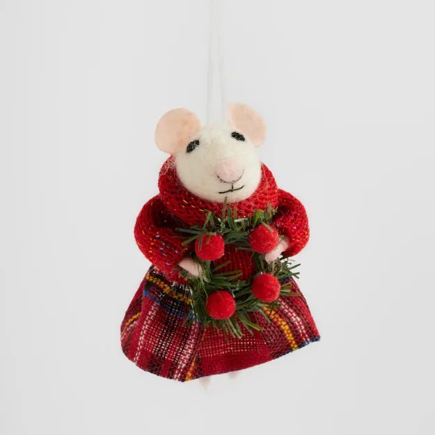 HOME & YOU ZÁVĚSNÁ DEKORACE VÁNOČNÍ MYŠ S VĚNCEM 7 CM