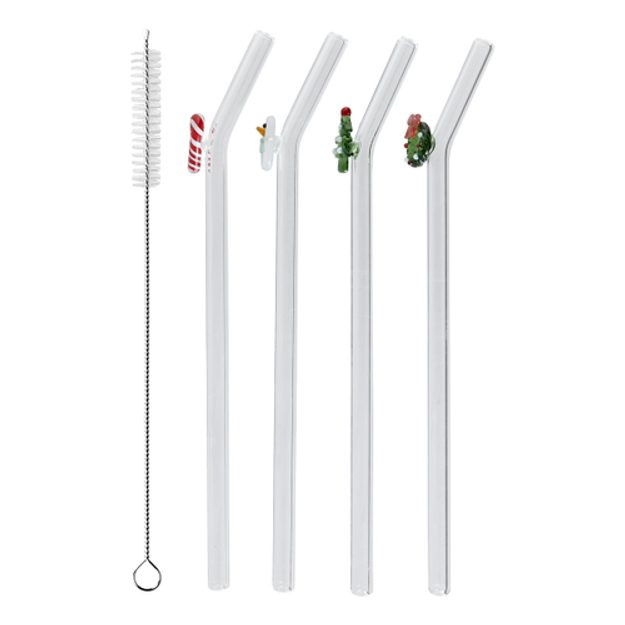 LONG DRINK SKLENĚNÁ BRČKA S KARTÁČKEM VÁNOČNÍ SET 5 KS