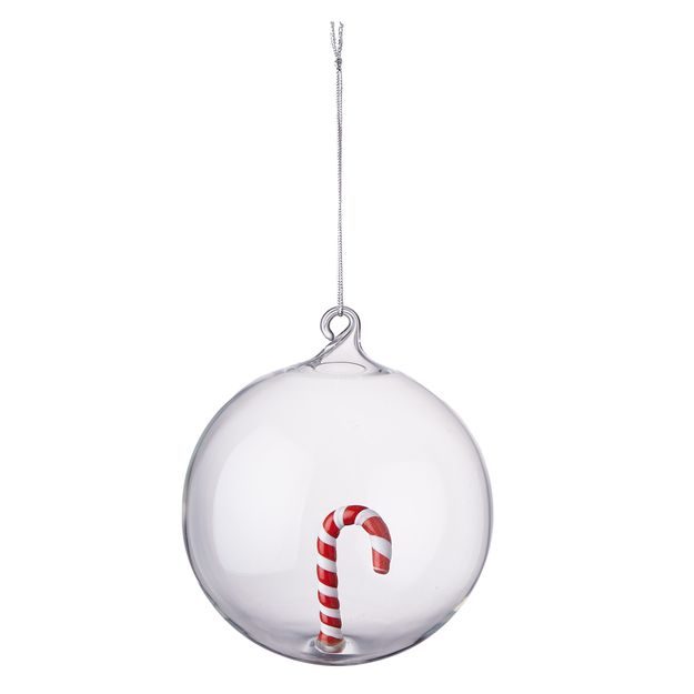 HANG ON SKLENĚNÁ OZDOBA "CANDY CANE" 8 CM - ČIRÁ