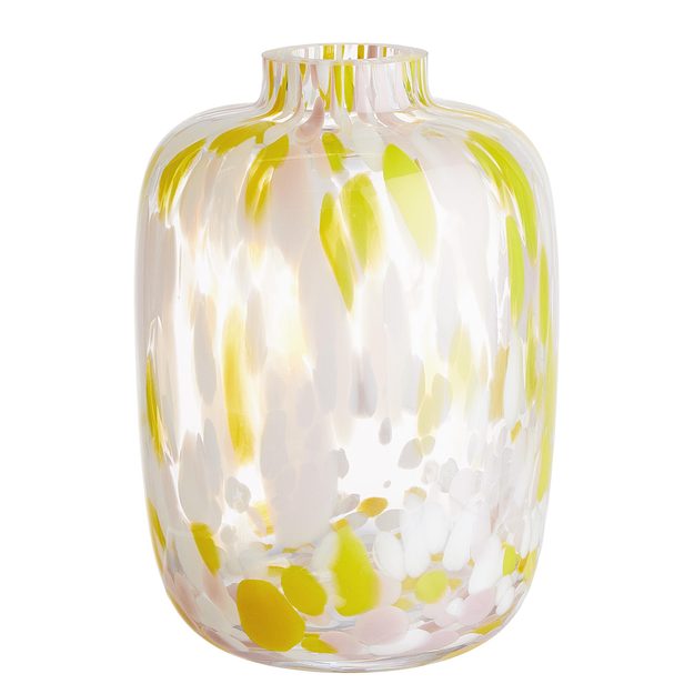 CONFETTI VÁZA SKLENĚNÁ 18 CM - BÍLÁ/ŽLUTÁ