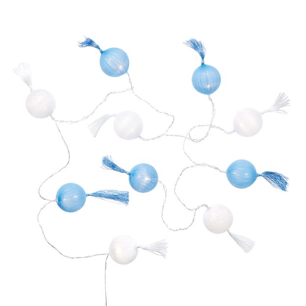 LES BELLES SVĚTELNÝ ŘETĚZ S USB 10 KOULÍ S TŘÁSNĚMI - MODRÁ/BÍLÁ