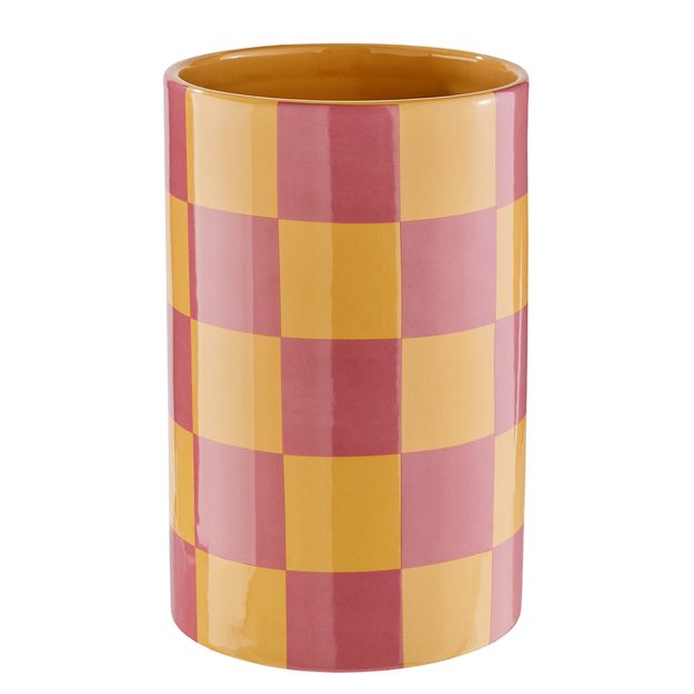 CHECKER VÁZA 22 CM - ŽLUTÁ/RŮŽOVÁ