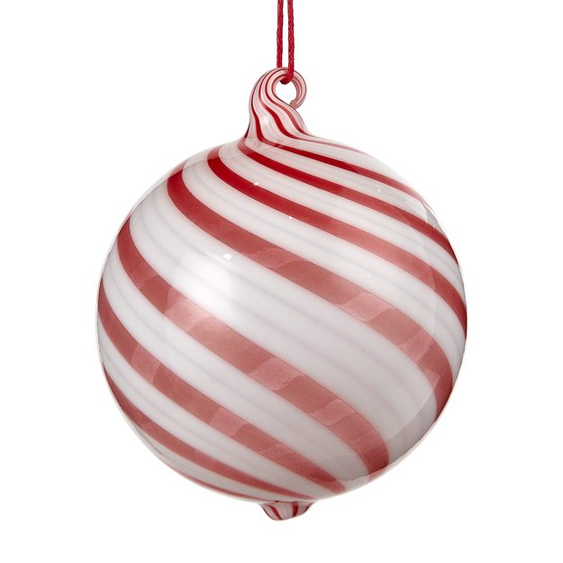 HANG ON SKLENĚNÁ OZDOBA 8 CM - ČERVENÁ/BÍLÁ