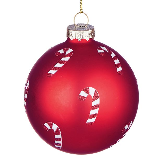 HANG ON SKLENĚNÁ OZDOBA CANDY CANE 8 CM - ČERVENÁ