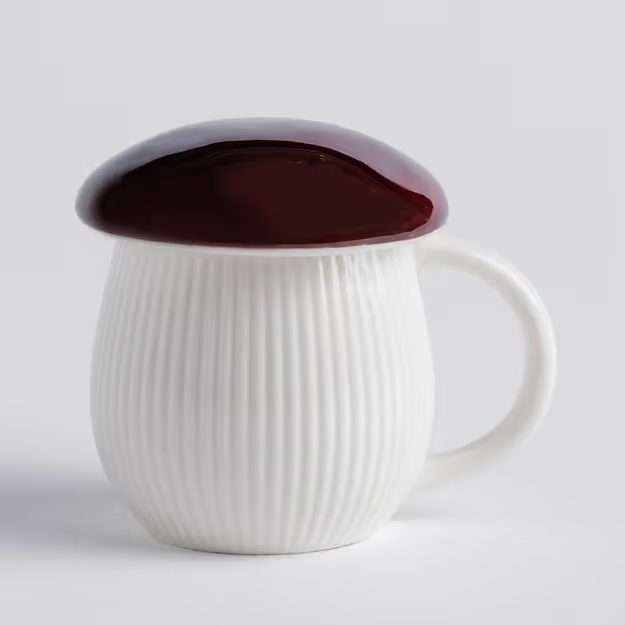 HOME & YOU HRNEK S VÍČKEM HOUBA 370 ML - BÍLÁ/TM. HNĚDÁ