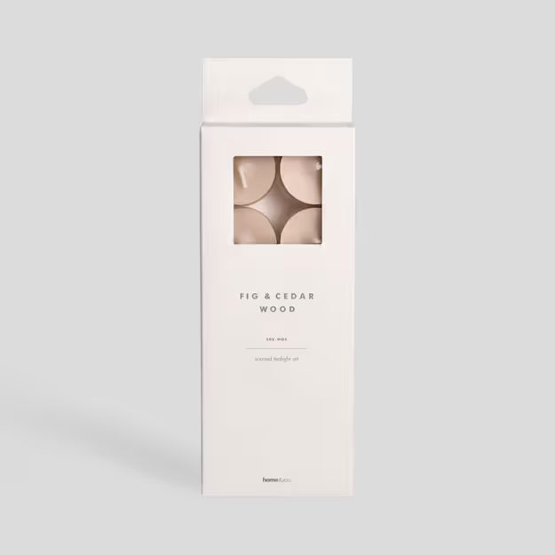 HOME & YOU SADA ČAJOVÝCH SVÍČEK SE SOJOVÝM VOSKEM "FIG & CEDAR WOOD" 10 KS