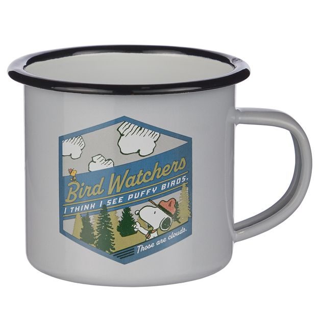 PEANUTS HRNEK SMALTOVANÝ "BIRD WATCHERS" 380 ML - ŠEDÁ