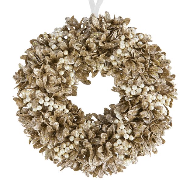 FLORISTA VĚNEC S PERLAMI TŘPYTIVÝ 33 CM - ZLATÁ