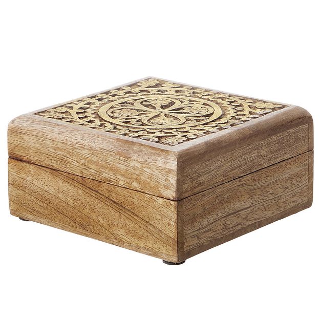 TREASURE TRUHLA S DŘEVOŘEZBOU ČTVERCOVÁ 14 CM