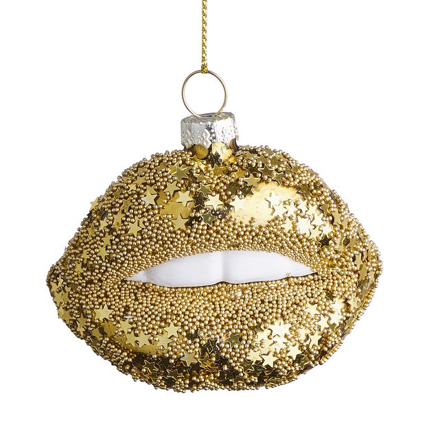 HANG ON SKLENĚNÁ OZDOBA POLIBEK - ZLATÁ