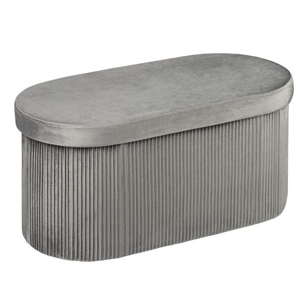 HACIENDA SKLÁDACÍ BOX OVÁLNÝ SAMETOVÝ S VÍKEM 80 CM - SV. ŠEDÁ