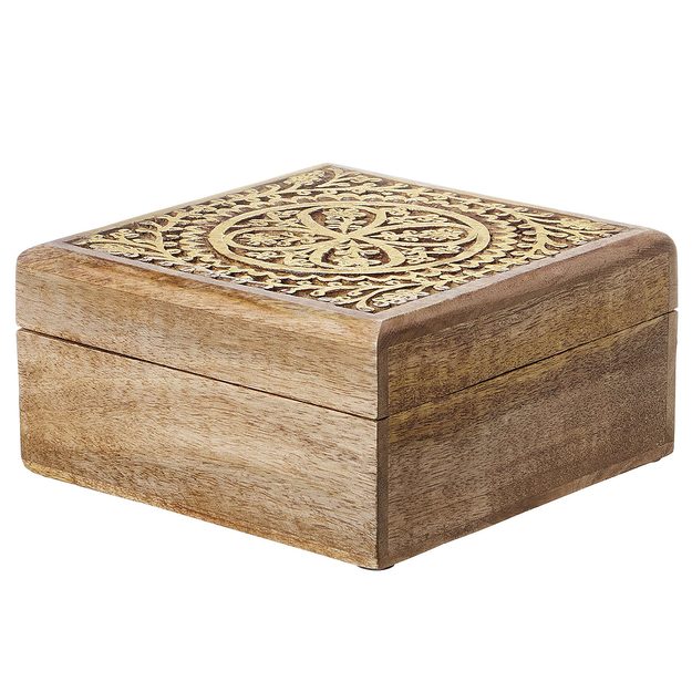 TREASURE TRUHLA S DŘEVOŘEZBOU ČTVERCOVÁ 17 CM