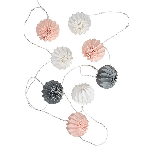 HANAMI LED SVĚTELNÝ ŘETĚZ LAMPIÓNY 8 SVĚTEL - RŮŽOVÁ/ŠEDÁ