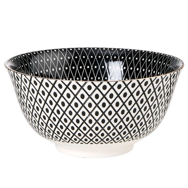 ORNAMENTS MISKA SE ZLATÝM OKRAJEM 520 ML - ČERNÁ/BÍLÁ