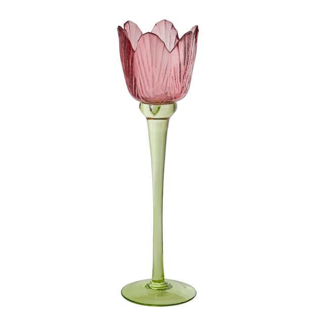 TULIP SVÍCEN NA ČAJOVOU SVÍČKU 28 CM  - ČERVENÁ