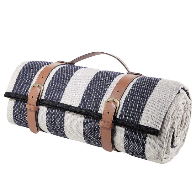 WANDERLUST PIKNIKOVÁ DEKA 150 X 200 CM - MODRÁ/KRÉMOVÁ