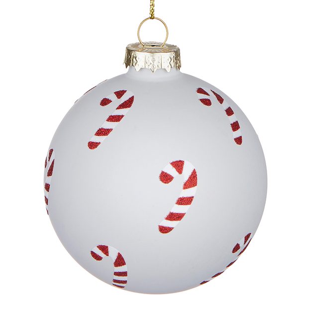 HANG ON SKLENĚNÁ OZDOBA CANDY CANE 8 CM - BÍLÁ