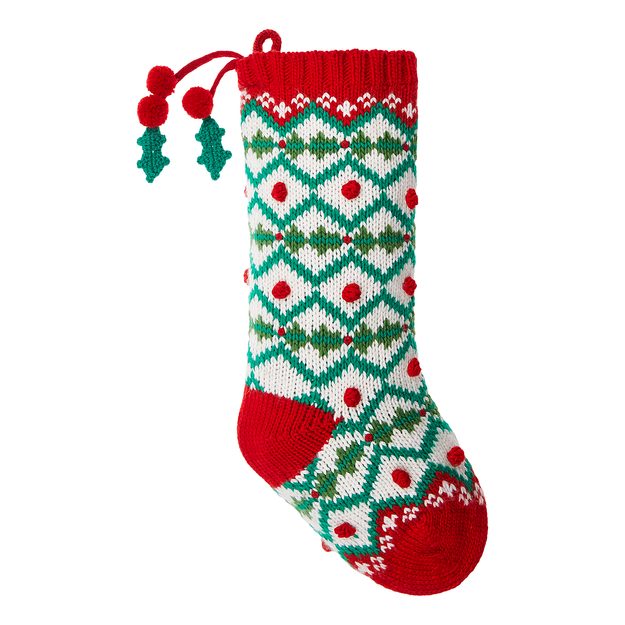 X-MAS PLETENÁ VÁNOČNÍ PUNČOCHA CESMÍNA - ZELENÁ/BÍLÁ