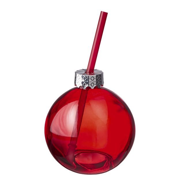SANTA'S BUBBLE SKLENĚNÁ KOULE S BRČKEM - ČERVENÁ
