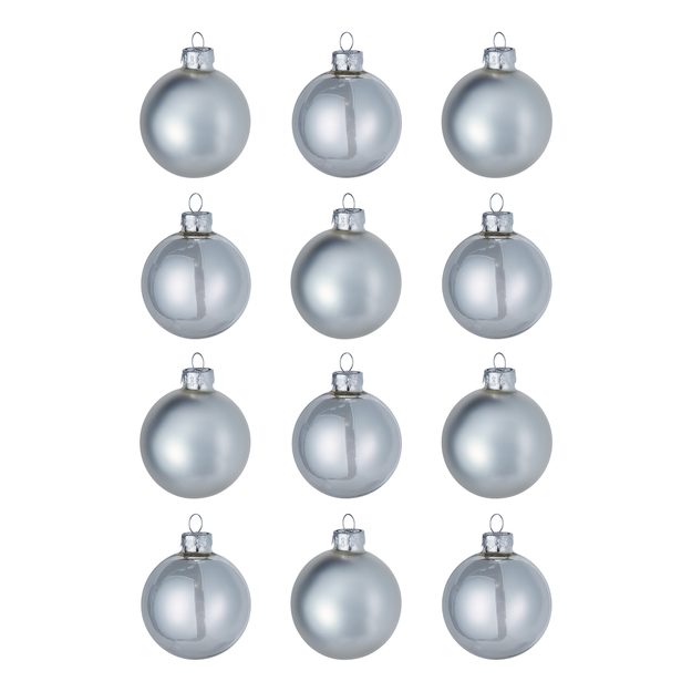 HANG ON SADA SKLENĚNÝCH KOULÍ 6 CM 12 KS - STŘÍBRNÁ