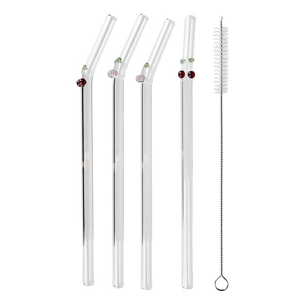 LONG DRINK SKLENĚNÁ BRČKA S KARTÁČKEM TŘEŠEŇ SET 5 KS