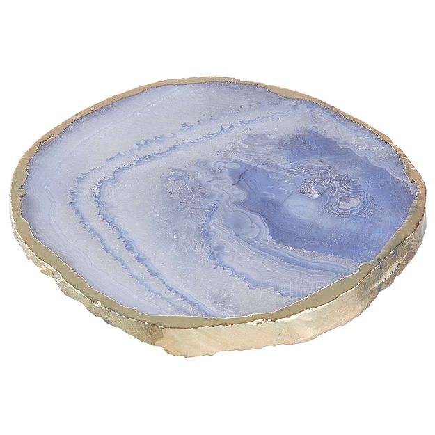 CRYSTAL PODTÁCEK Z DRAHÝCH KAMENŮ KULATÝ 11 CM - MODRÁ/ZLATÁ