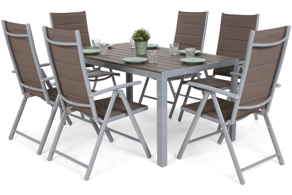 Levně Home Garden Zahradní set Ibiza se 6 židlemi a stolem 150 cm, stříbrný/taupe