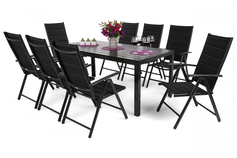 Levně Home Garden Zahradní set Ibiza s 8 židlemi a stolem 185 cm, černý
